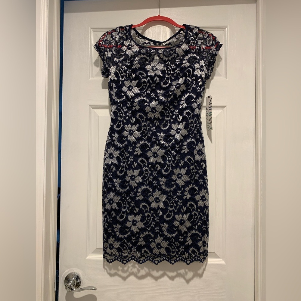 Dress, Almost Famous, L, Navy & Silver, Floral
